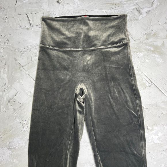 Spanx High Waisted Slimming Velvet Velour Leggings Metallic Shine Gray Size S - Picture 10 of 12